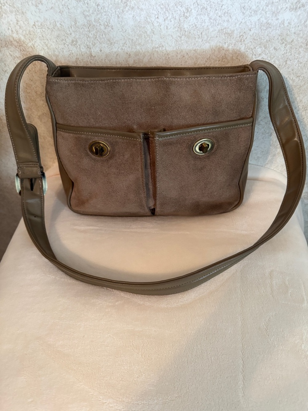 Liz Claiborne Taupe Suede Shoulder Bag